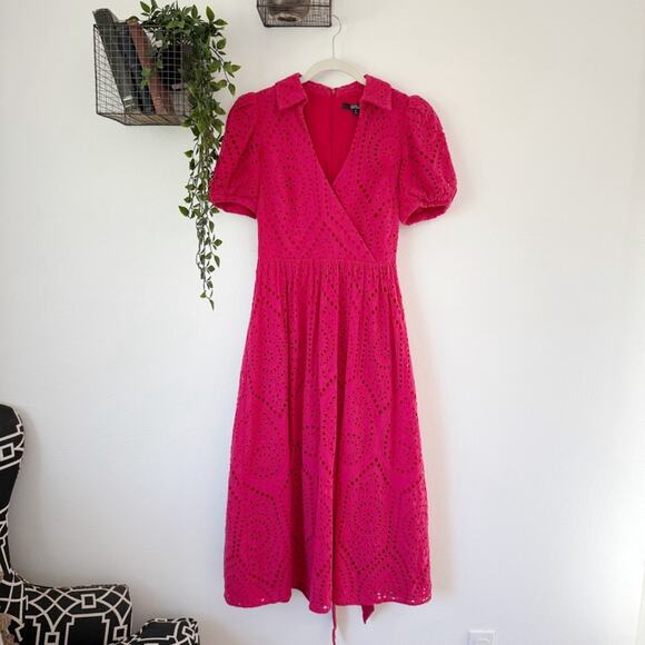 Badgley Mischka Red Eyelet Midi Dress Sz 6 - Picture 2 of 9